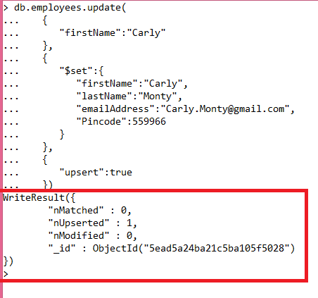 mongodb upsert query result mongodb upsert query result
